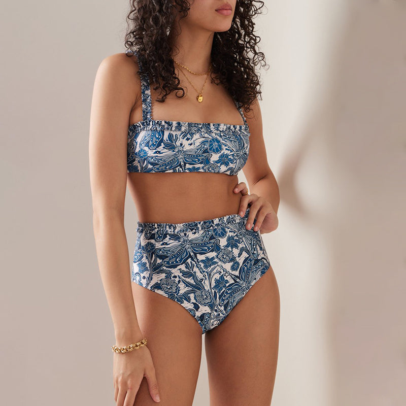 Blue Dragonfly Printed Swimsuit and Sarong