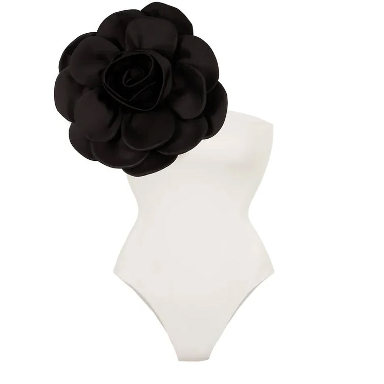 3D Flower One Shoulder One Piece Swimsuit and Skirt