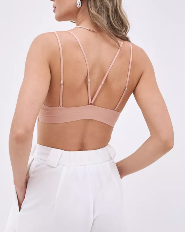 Front Closure Wireless Cross Straps Bra-Pink