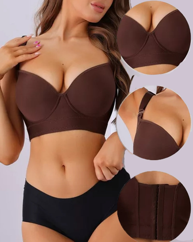 [2-Pack] Extra Firm High Compression Full Cup Push Up Bra - Brown