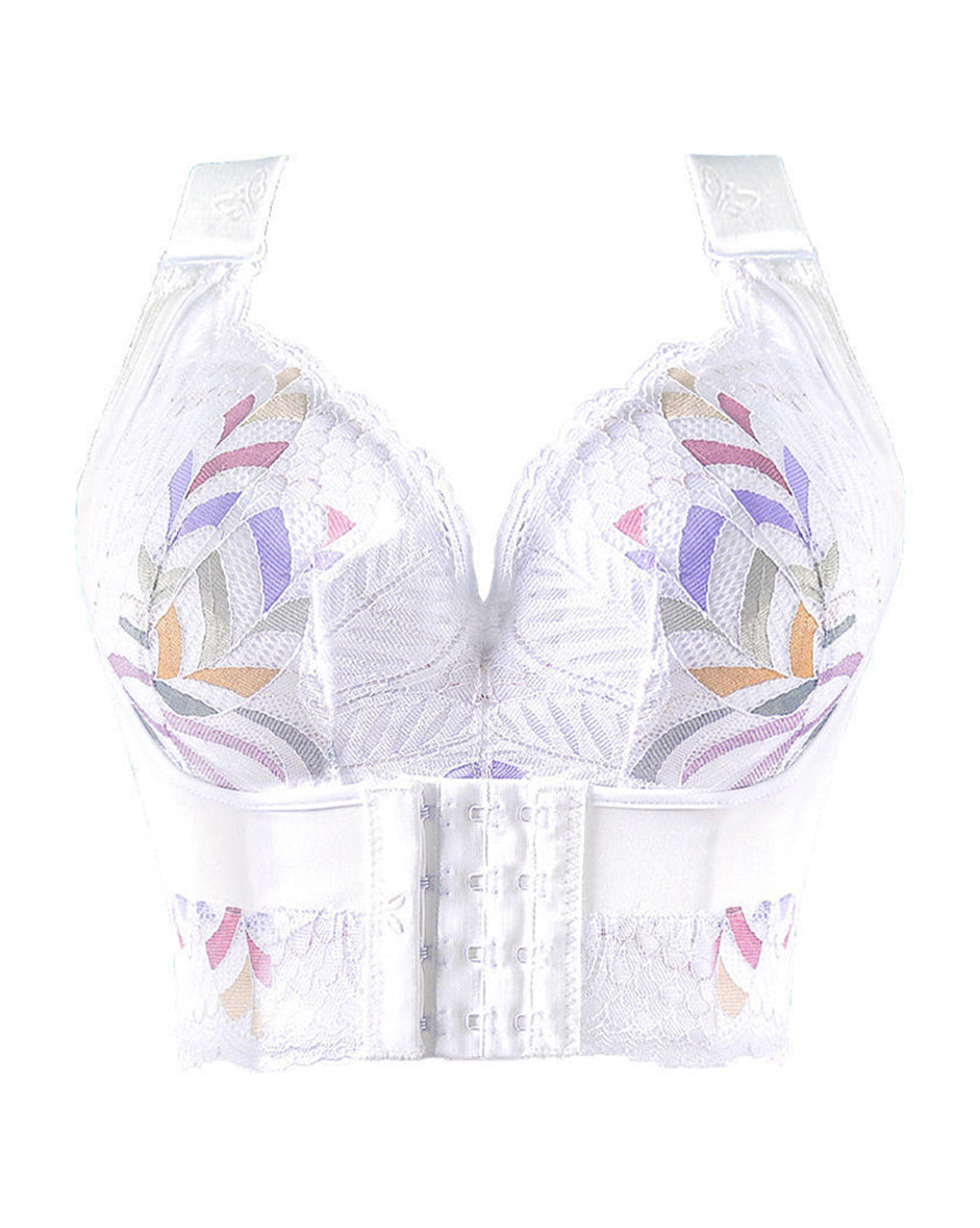 Women's No Steel Ring Bra Front Buckle Lift Bralette Breathable Underwear Breast Gathered Anti-Sagging Lingerie-White