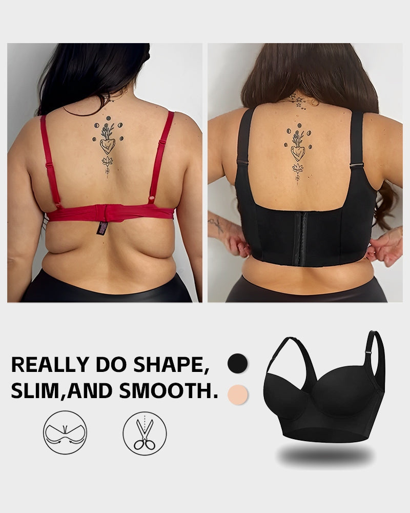 [2-Pack] Extra Firm High Compression Full Cup Push Up Bra - Black+Brown