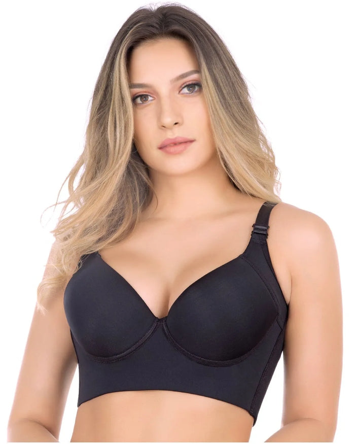 [2-Pack] Extra Firm High Compression Full Cup Push Up Bra - Tan+Black