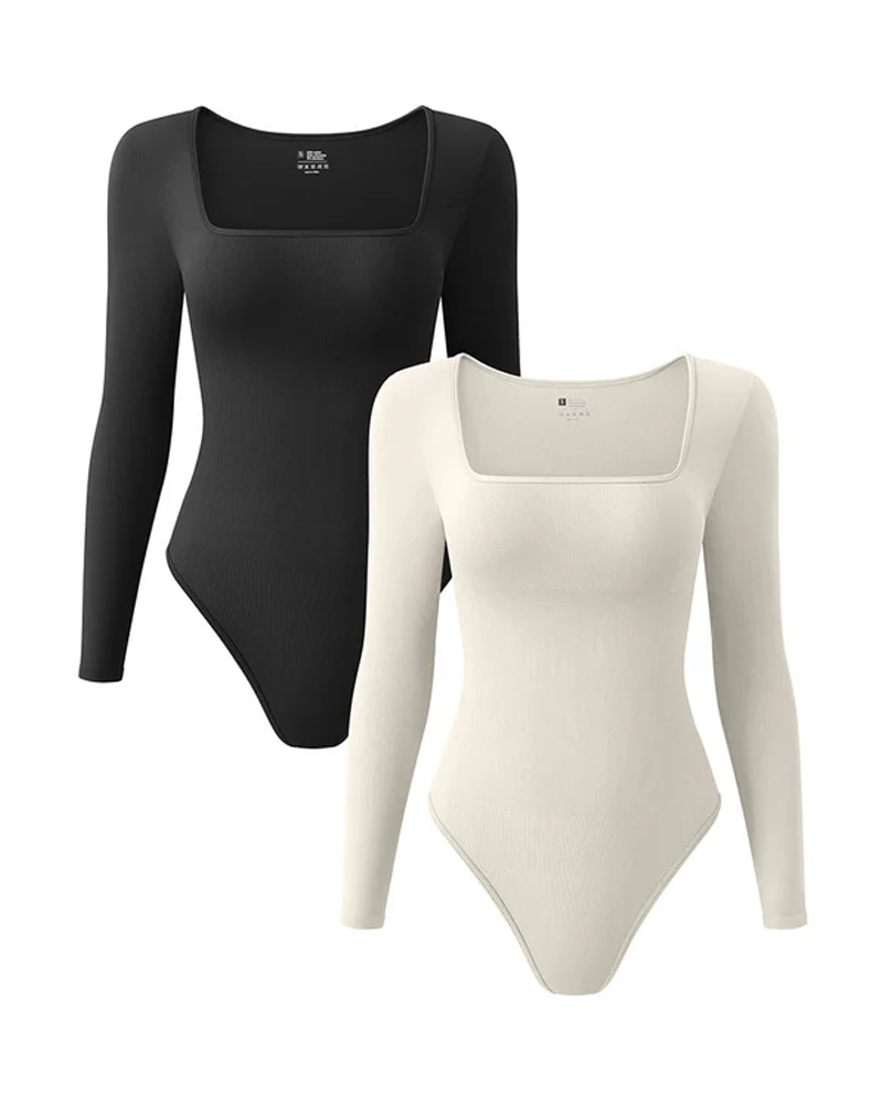 Square Neck Long Sleeve Bodysuits