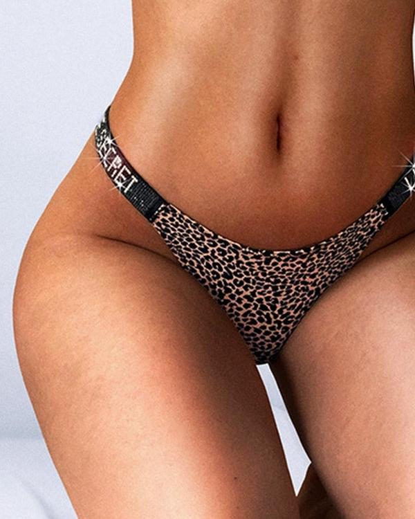 Female Crystal Printing Color Contrast T-back Underwear