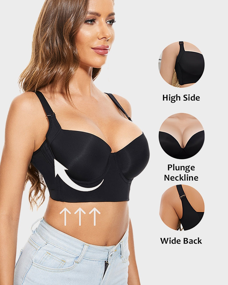 [2-Pack] Extra Firm High Compression Full Cup Push Up Bra - Black