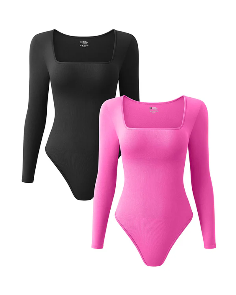 Square Neck Long Sleeve Bodysuits