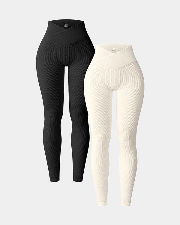 High Waist Cross Over Leggings[2 Pieces]