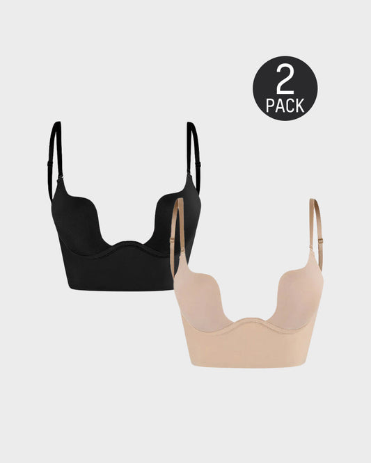 [2 Pack]Low Back Secret Plunge Bra - Black+Beige