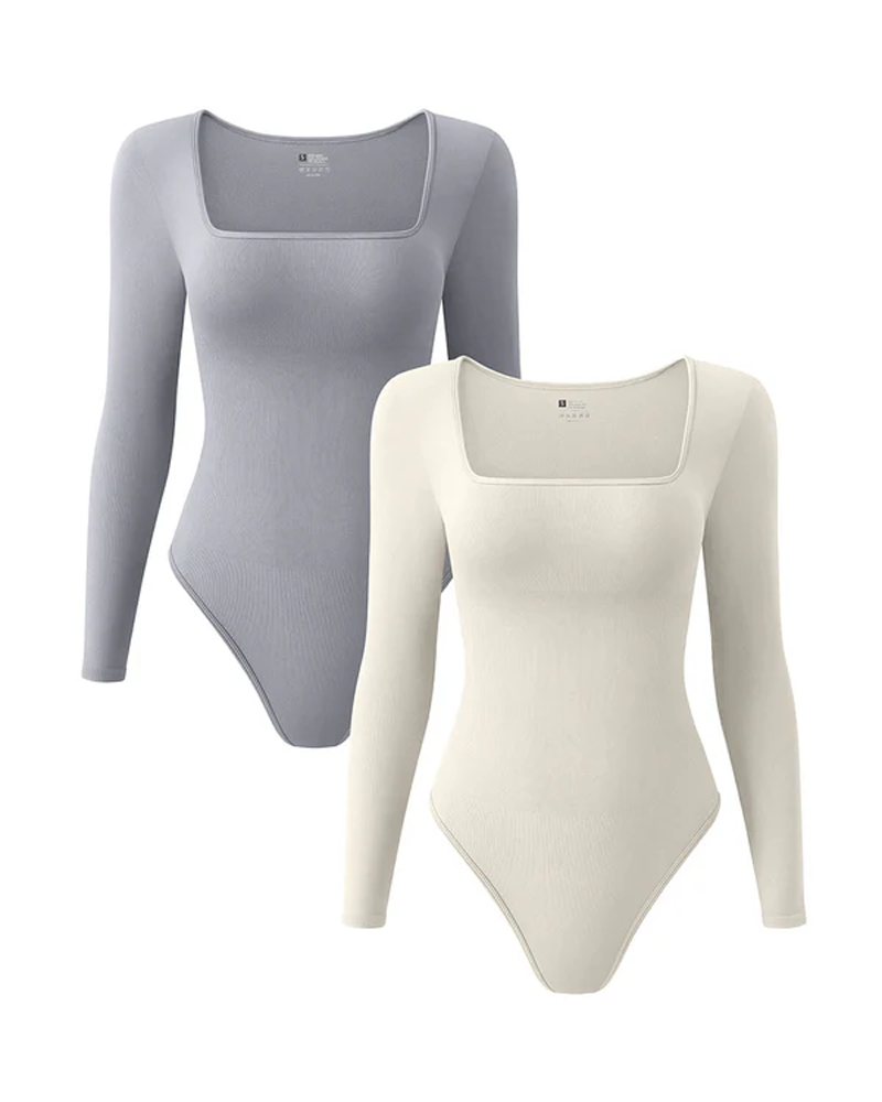 Square Neck Long Sleeve Bodysuits