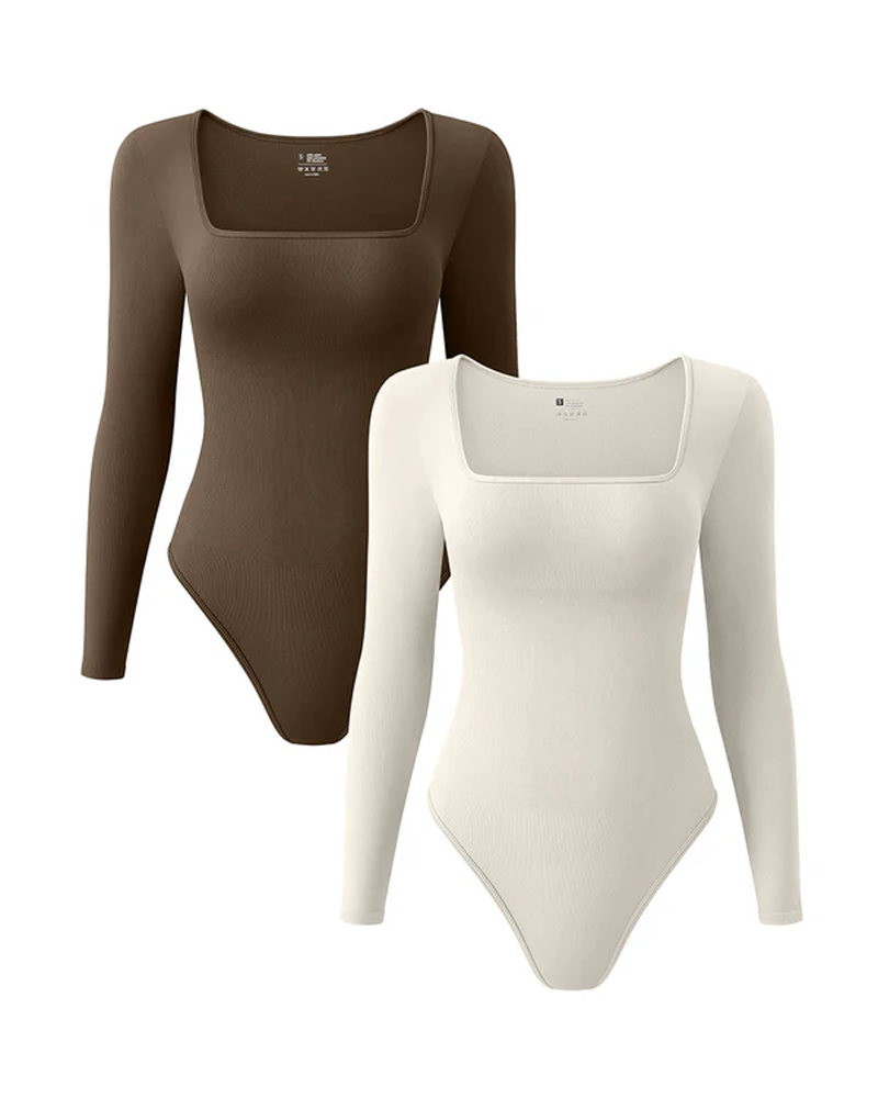 Square Neck Long Sleeve Bodysuits