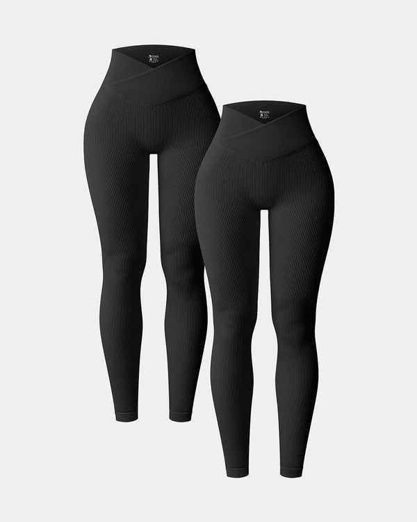 High Waist Cross Over Leggings[2 Pieces]