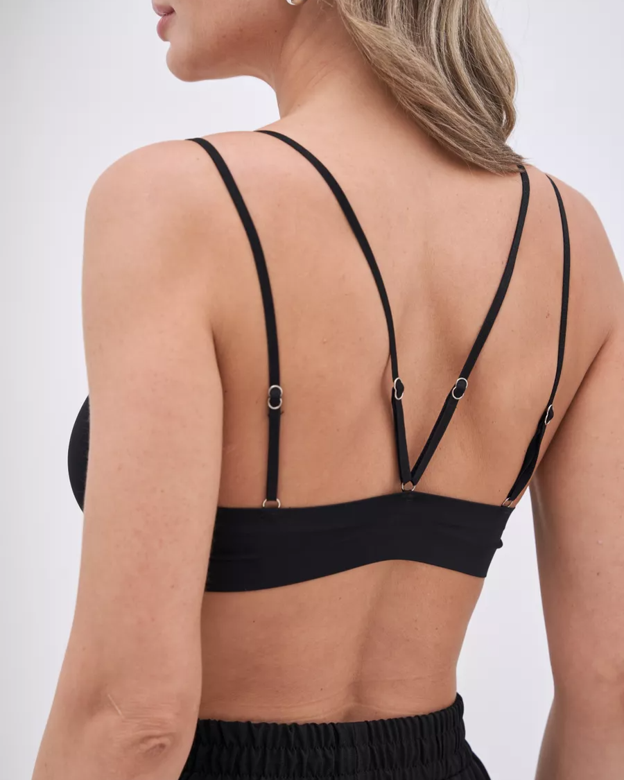 Front Closure Wireless Cross Straps Bra-Black