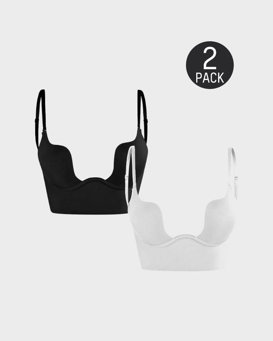 [2 Pack]Low Back Secret Plunge Bra - Black+White