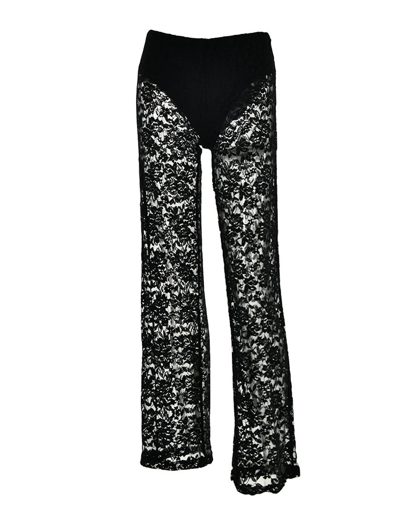 Women's Lace See-Through High Waist Patchwork Trousers