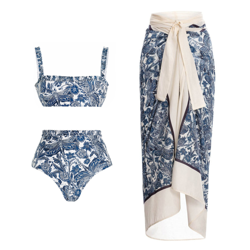 Blue Dragonfly Printed Swimsuit and Sarong