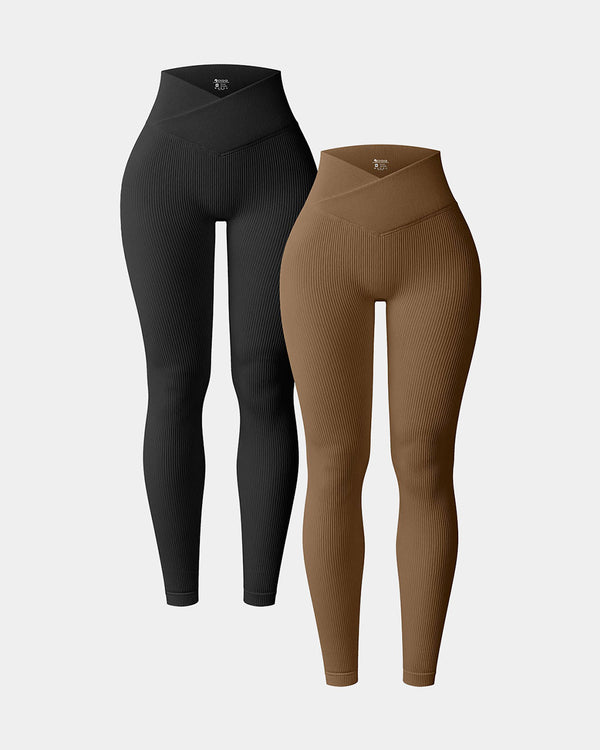 High Waist Cross Over Leggings[2 Pieces]