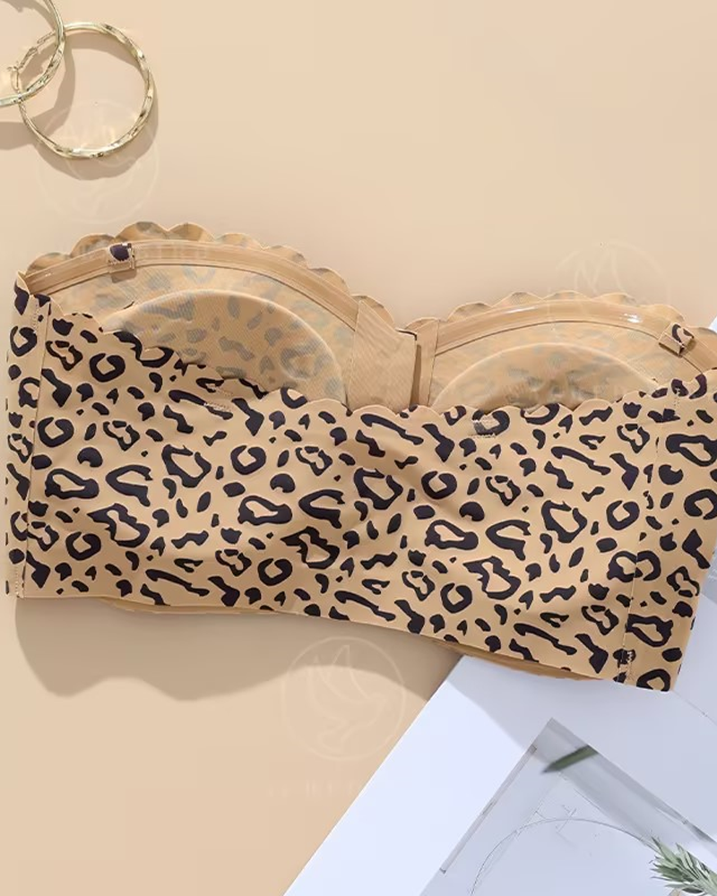 Sexy Leopard Print Seamless Wave Edge Invisible Straps Non-Slip Bra