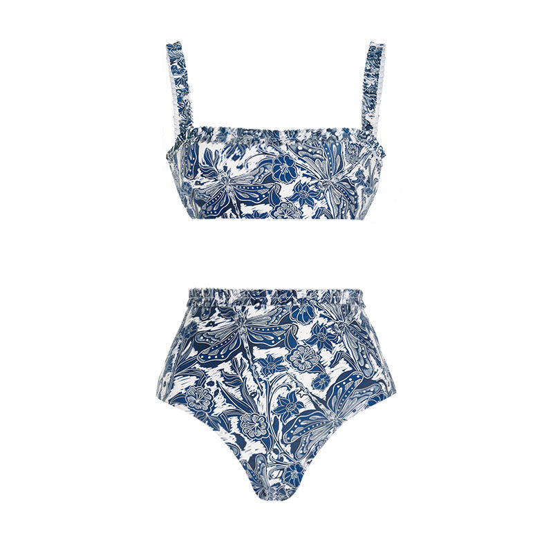 Blue Dragonfly Printed Swimsuit and Sarong