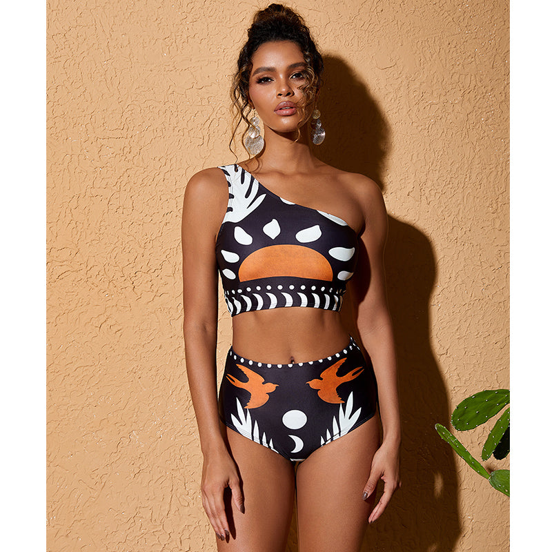 One Shoulder High Waist Bikini Swimsuit and Pants or Skirt