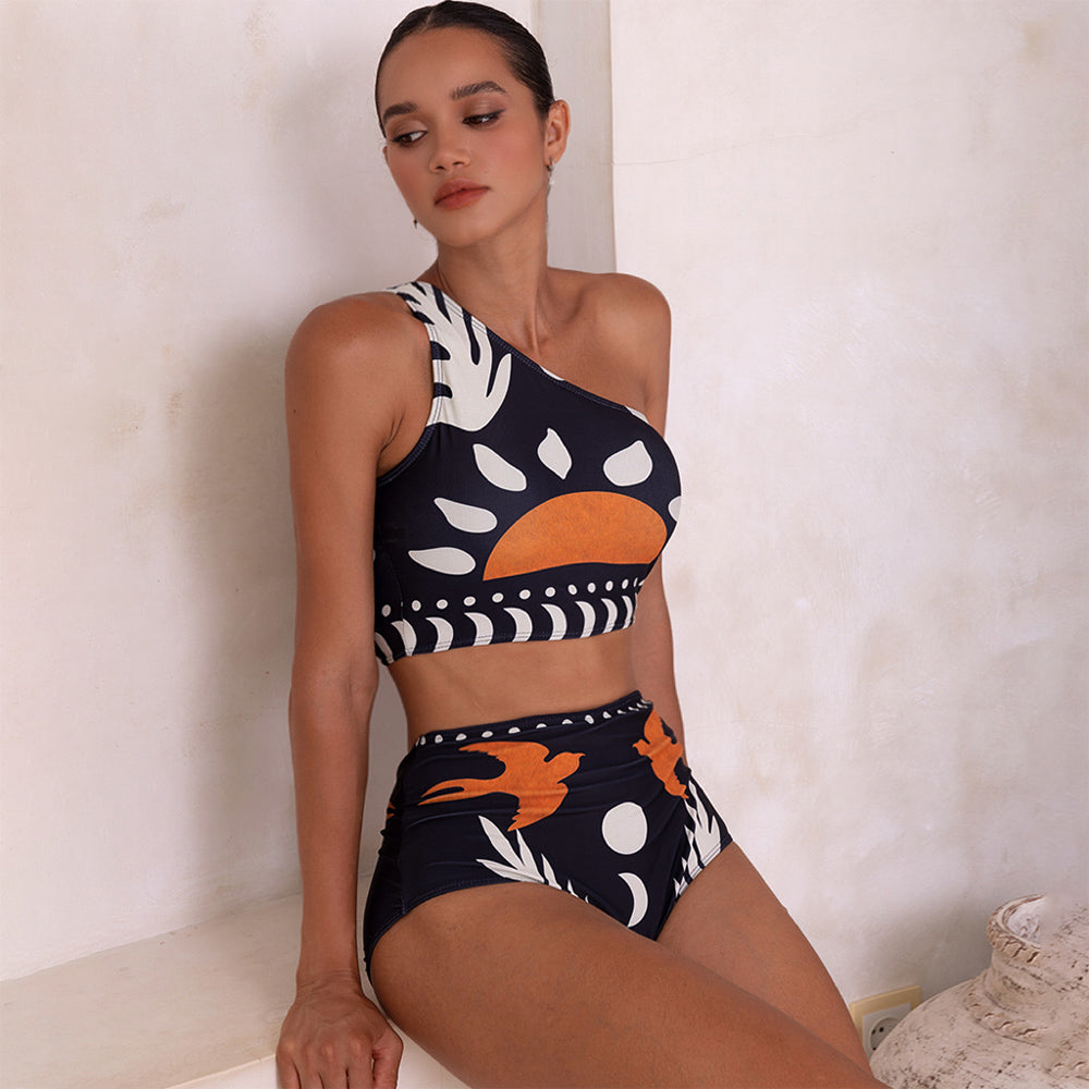 One Shoulder High Waist Bikini Swimsuit and Pants or Skirt