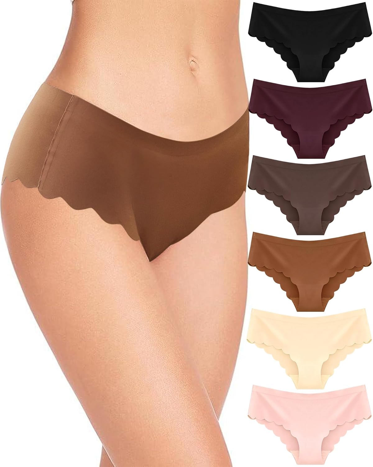 6-Pack Seamless Underwear for Women Sexy Low Rise Hipster Wave Edge No Show Bikini Panties Womens Cheeky