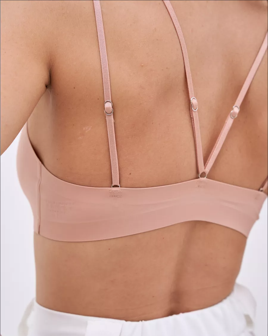 Front Closure Wireless Cross Straps Bra-Pink