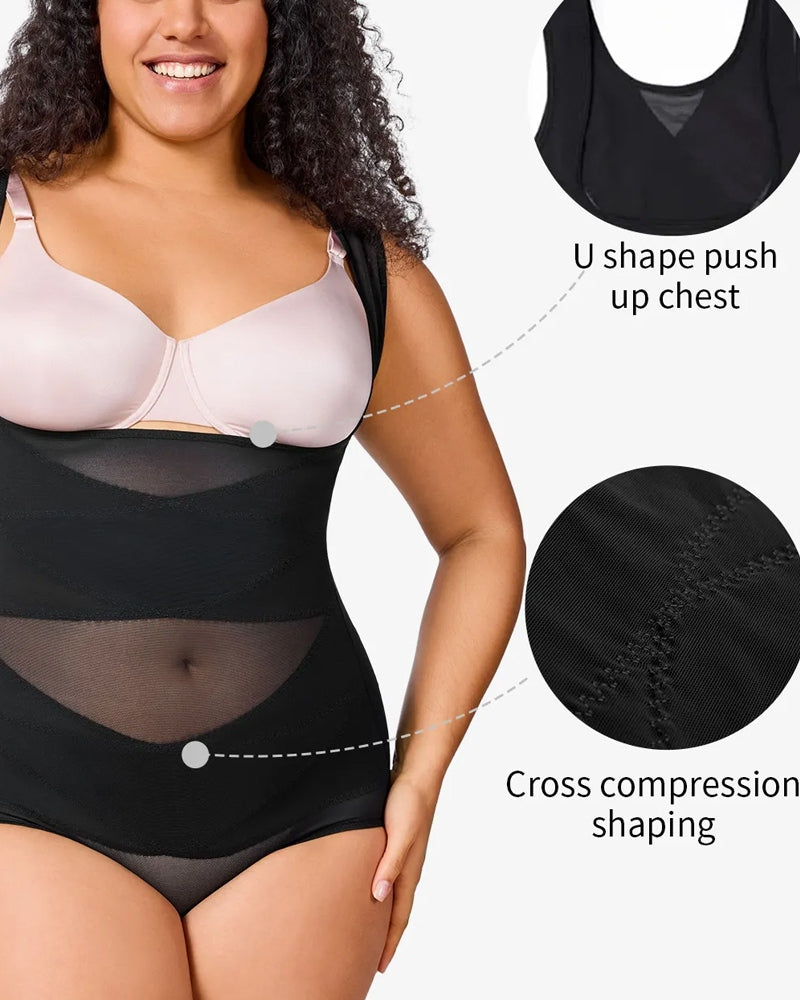 See-Through Mesh Tummy-Controlling Sexy Bodysuit