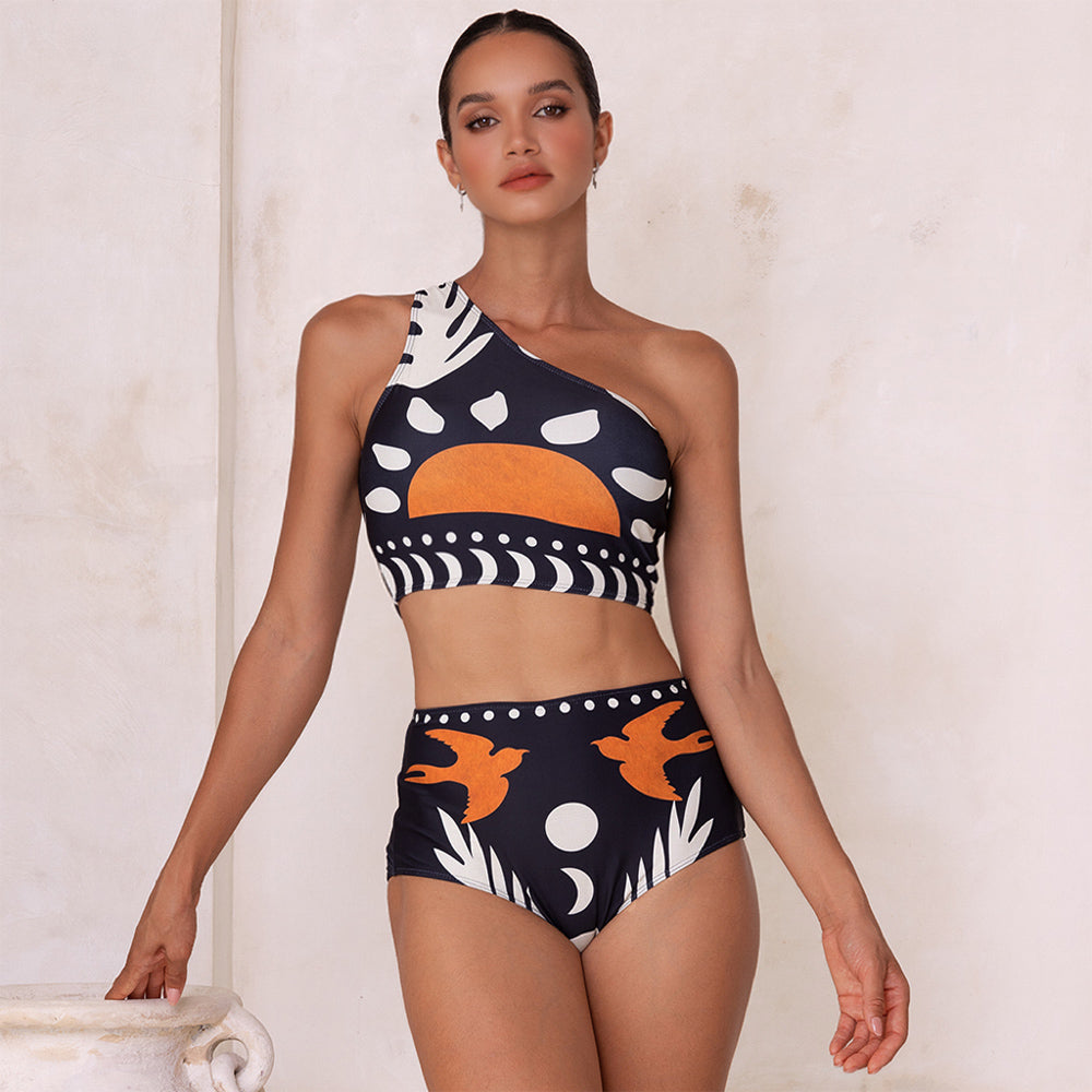 One Shoulder High Waist Bikini Swimsuit and Pants or Skirt