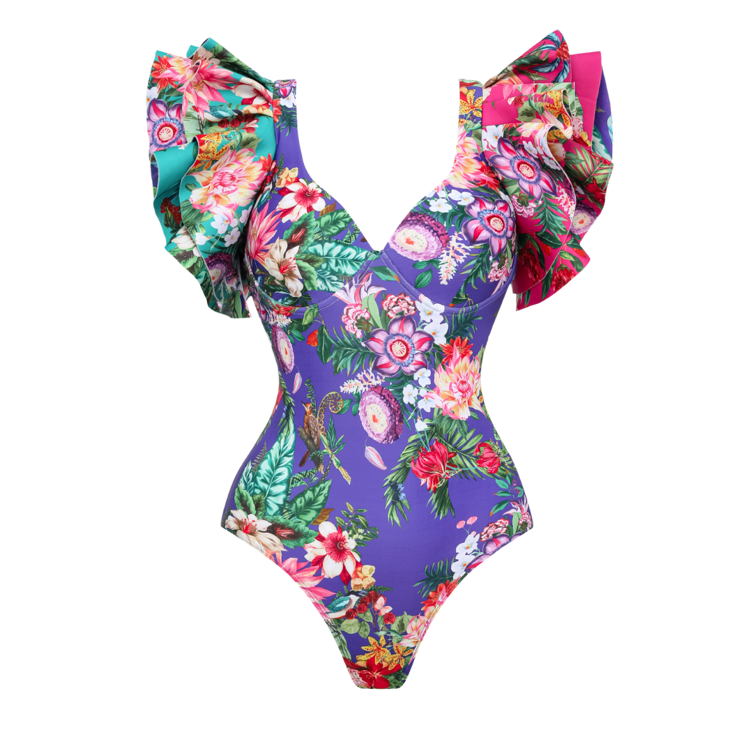 Ruffled Floral Print Underwired One Piece Swimsuit and Skirt