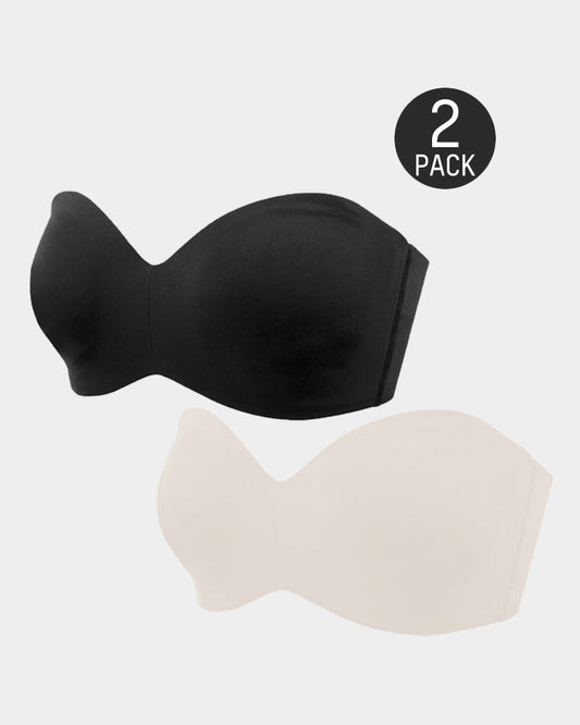 [2-Pack] Full Support Non-Slip Convertible Bandeau Bra