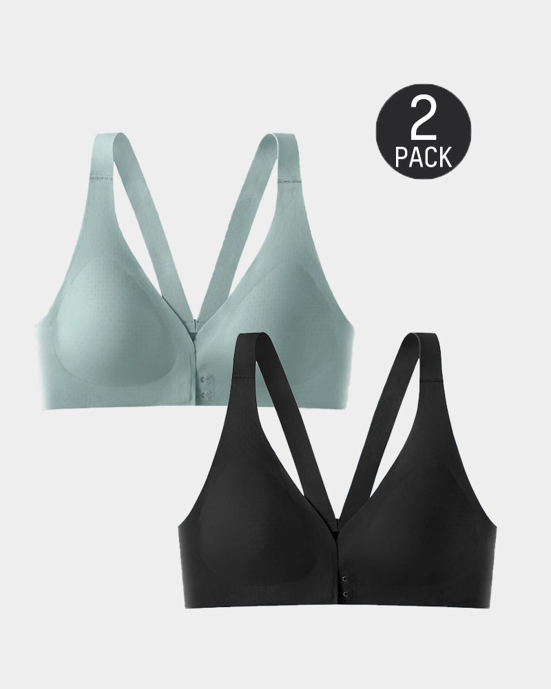 Deep V Minimizer Front Closure Push-up Wireless Bra