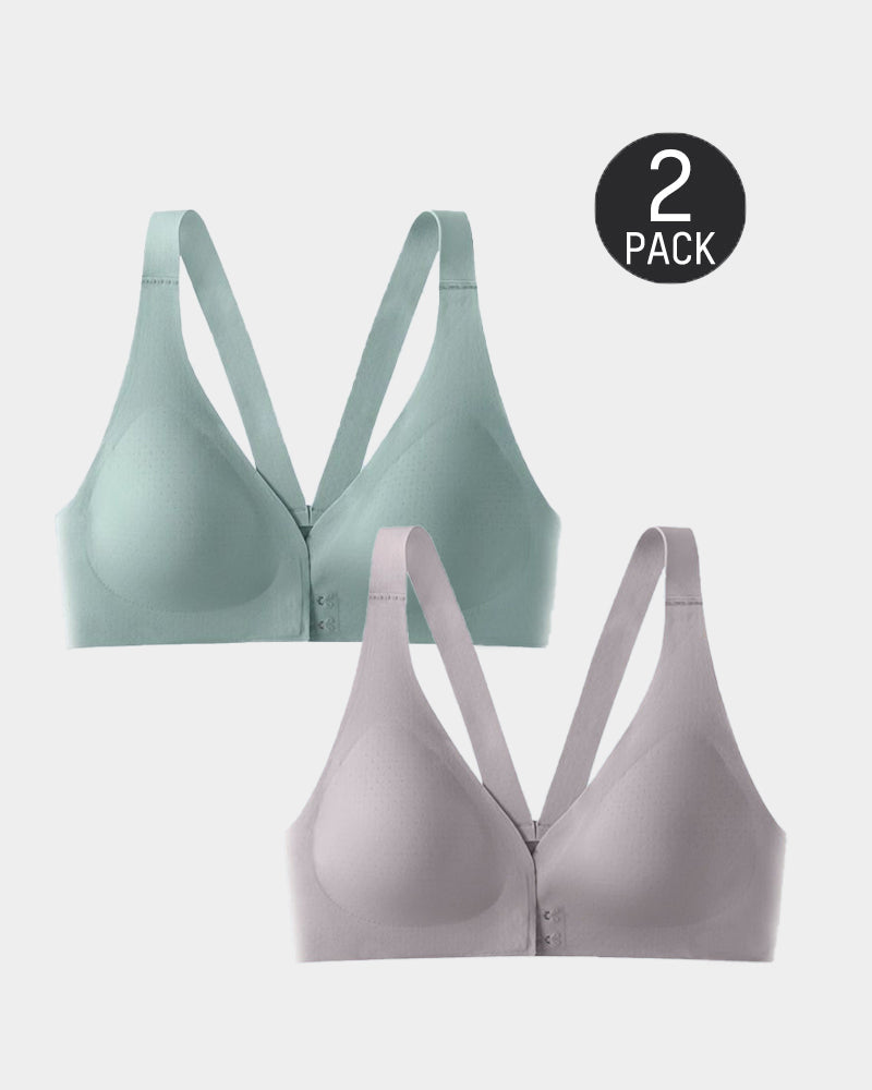 Deep V Minimizer Front Closure Push-up Wireless Bra