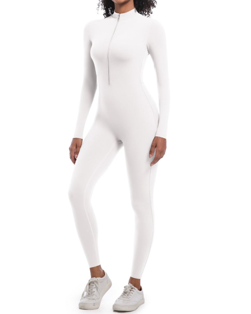 Women Workout Seamless Jumpsuit Yoga Ribbed One Piece Long Sleeve Leggings Romper