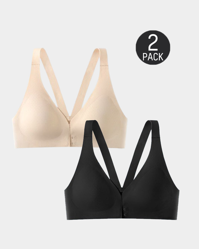 Deep V Minimizer Front Closure Push-up Wireless Bra