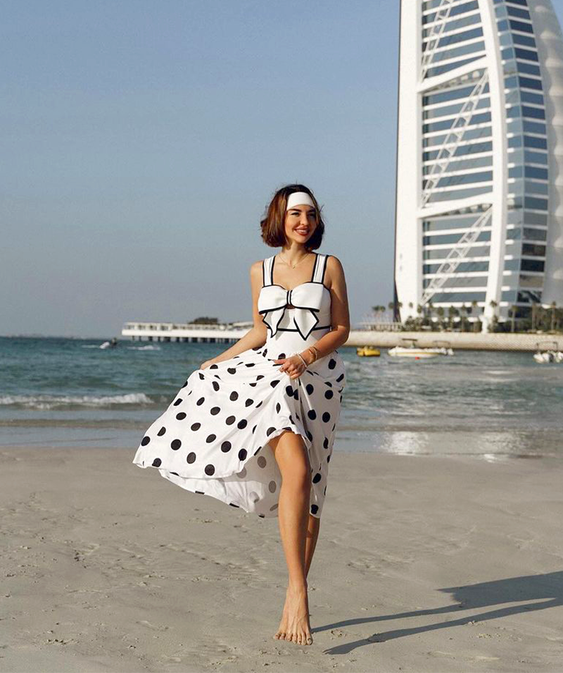 Bow Front Cutout Black and White One Piece Swimsuit and Skirt