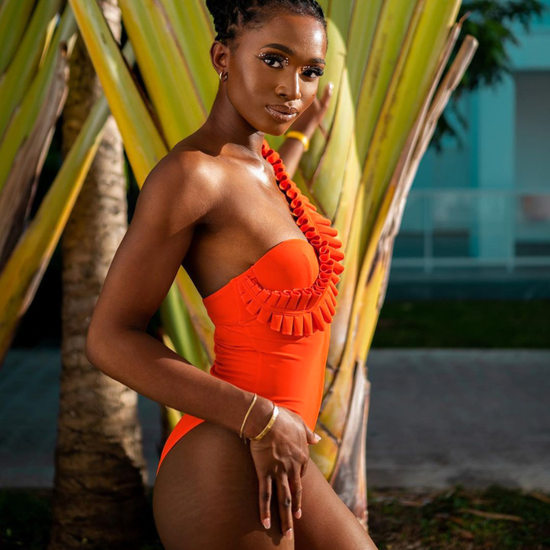 One Shoulder Ruffle One Piece Orange Swimsuit and Sarong