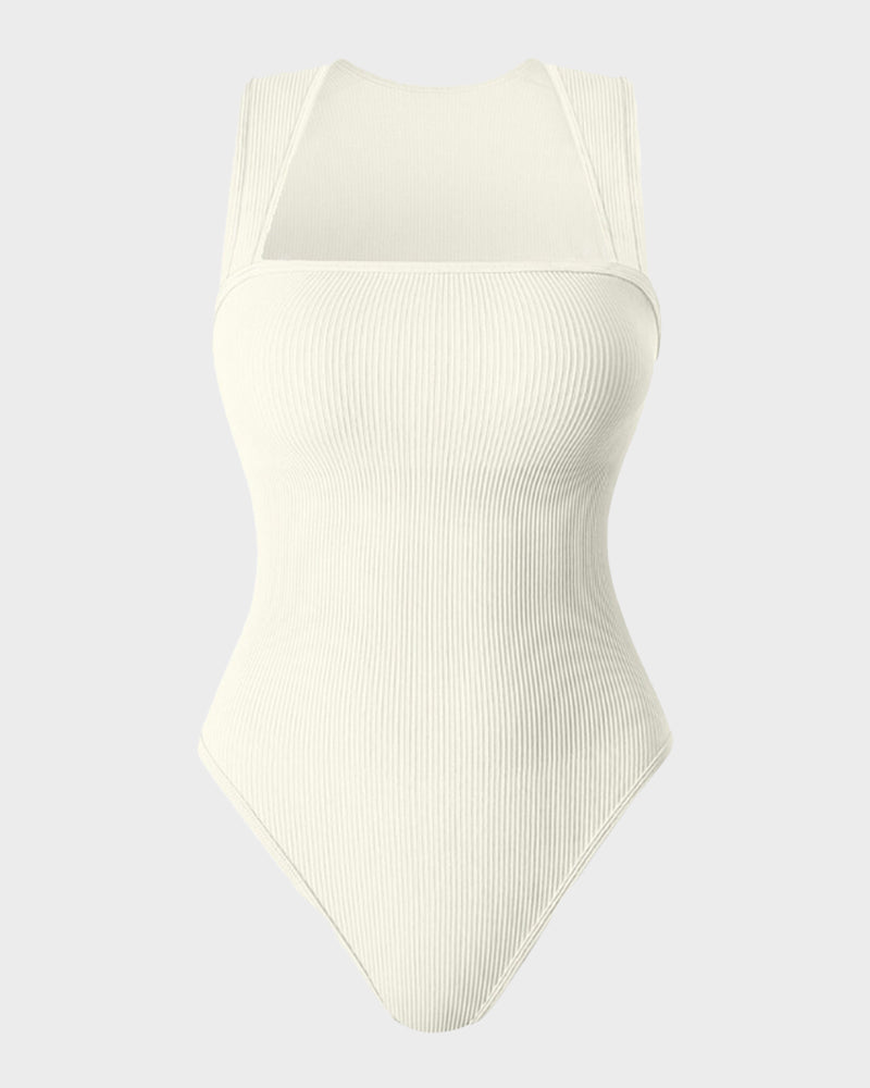 Ribbed Strappy Square Neck Bodysuits