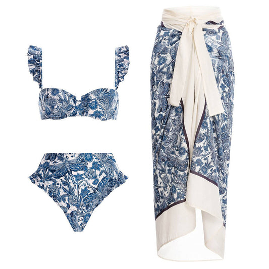 Blue Dragonfly Printed Swimsuit and Sarong