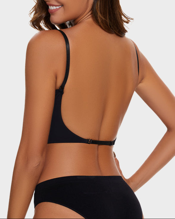 [3 Pack]Low Back Secret Plunge Bra - Black+Beige+White