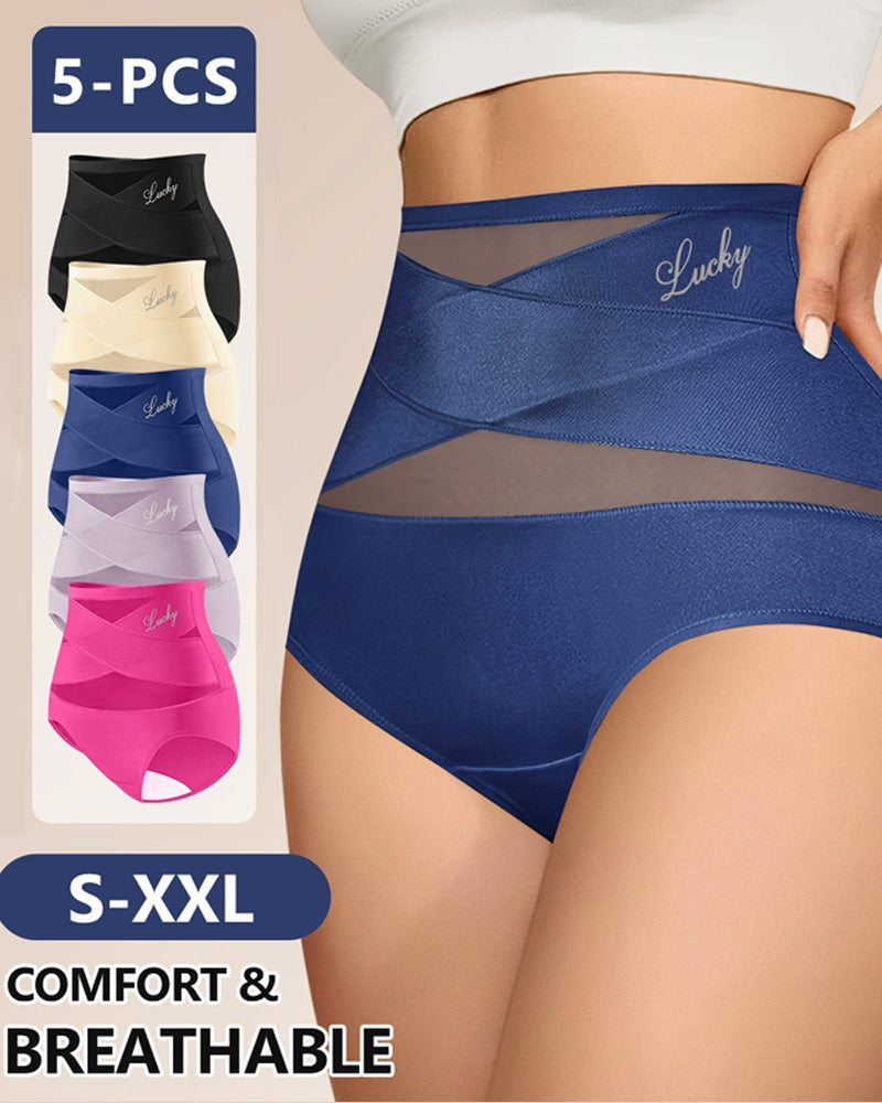 High Waist Tummy Control Breathable Mesh Cross Seamless Hip Lifting Briefs