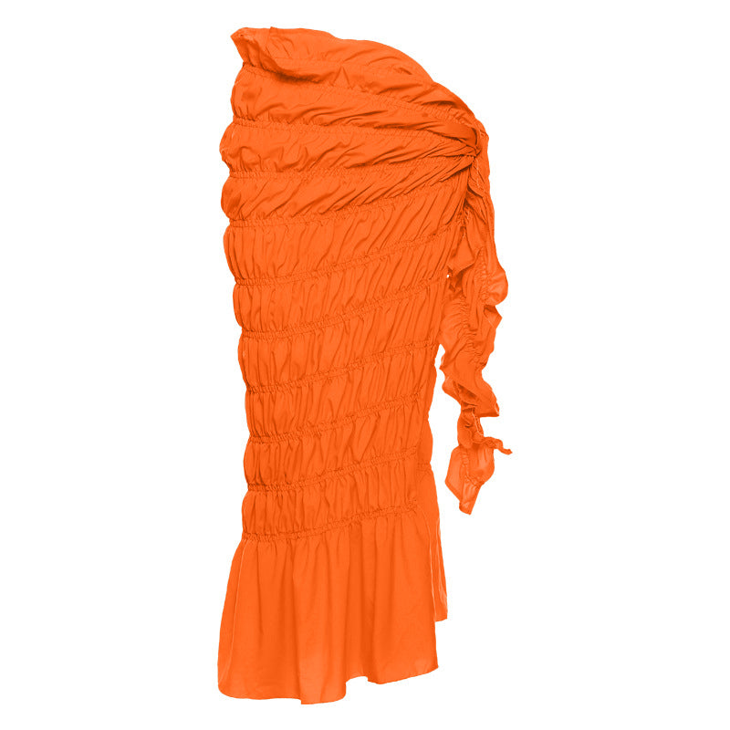 One Shoulder Ruffle One Piece Orange Swimsuit and Sarong