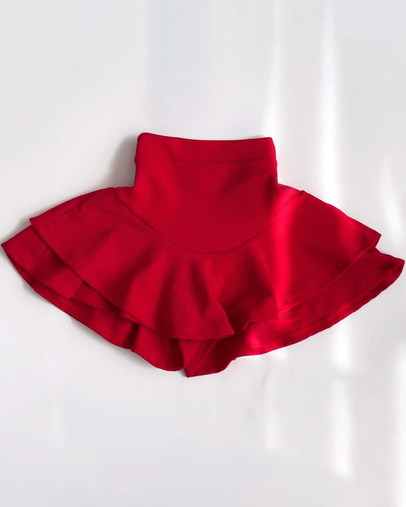 Solid One-Shoulder Sleeveless Stretch Top and Ruffled High-Waist Skirt Shorts