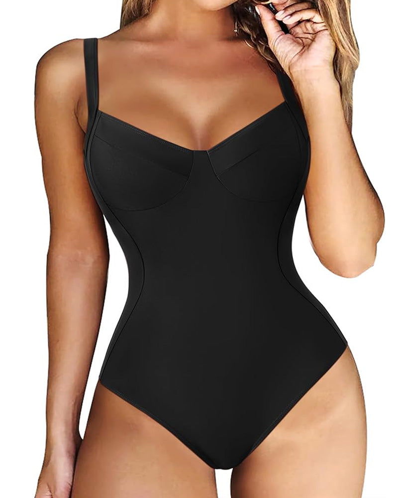 Women's V-neck Tummy Control Cross Back One-Piece Swimsuit