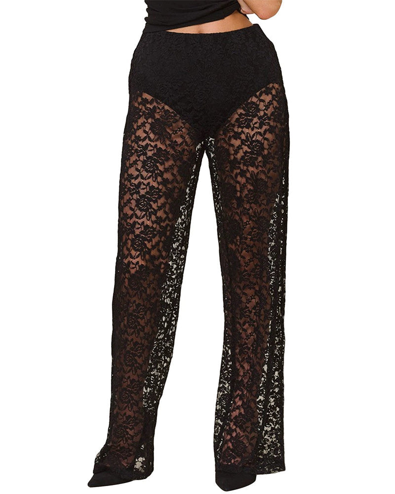 Women's Lace See-Through High Waist Patchwork Trousers