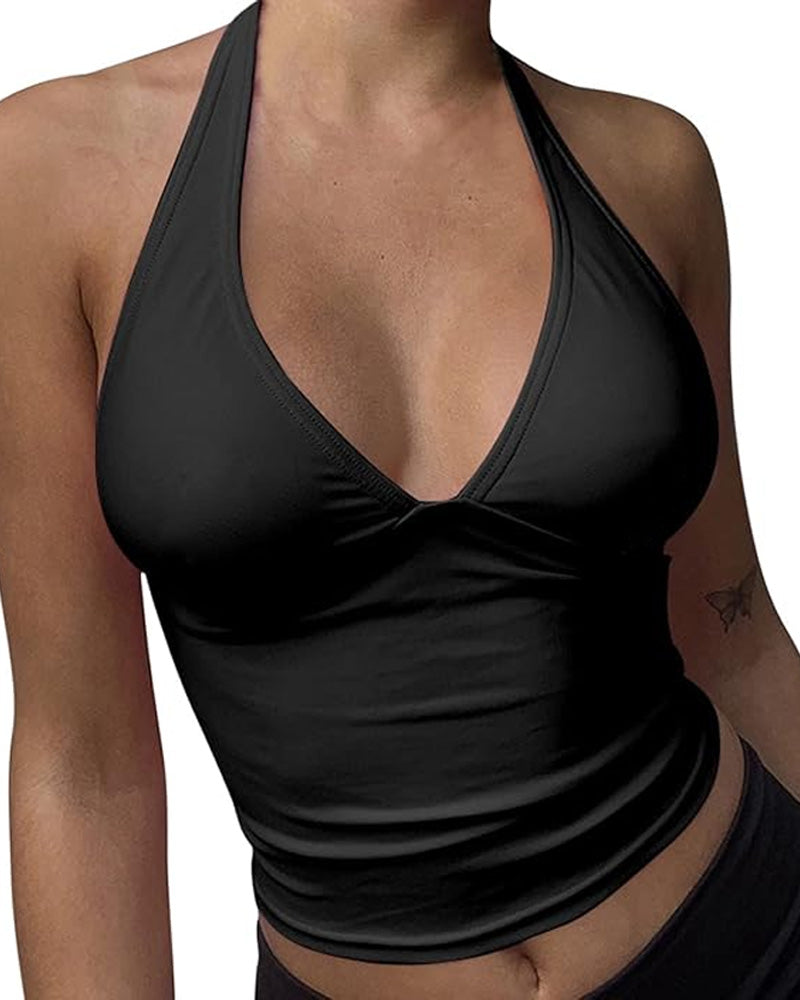 Women's V Neck Sleeveless Backless Halter Seamless Top