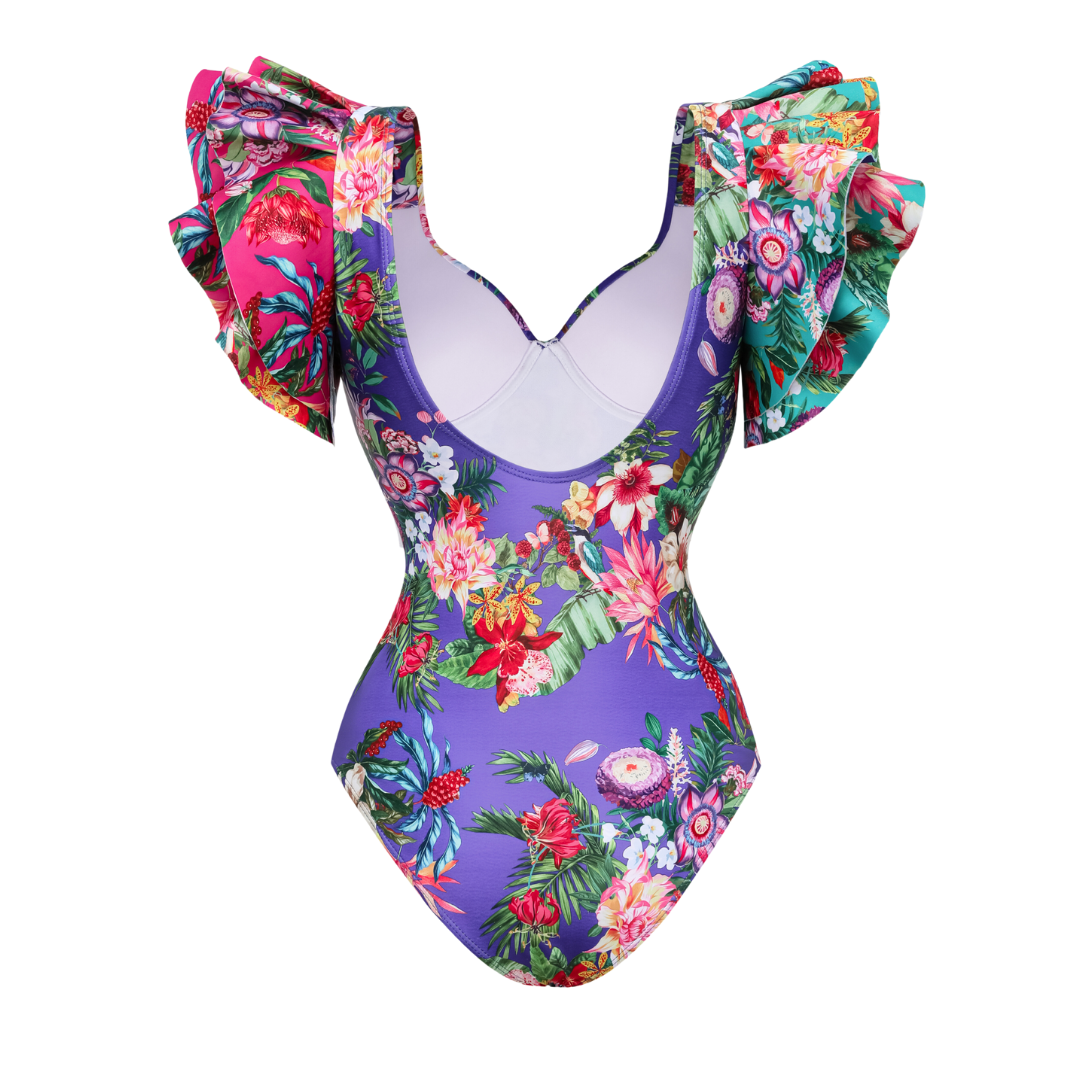 Ruffled Floral Print Underwired One Piece Swimsuit and Skirt