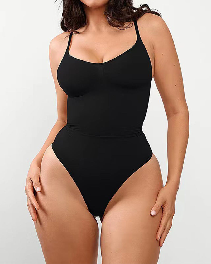 Women's Slim Fit Tummy Control Seamless Thong Shaping Ribbed One-piece Top