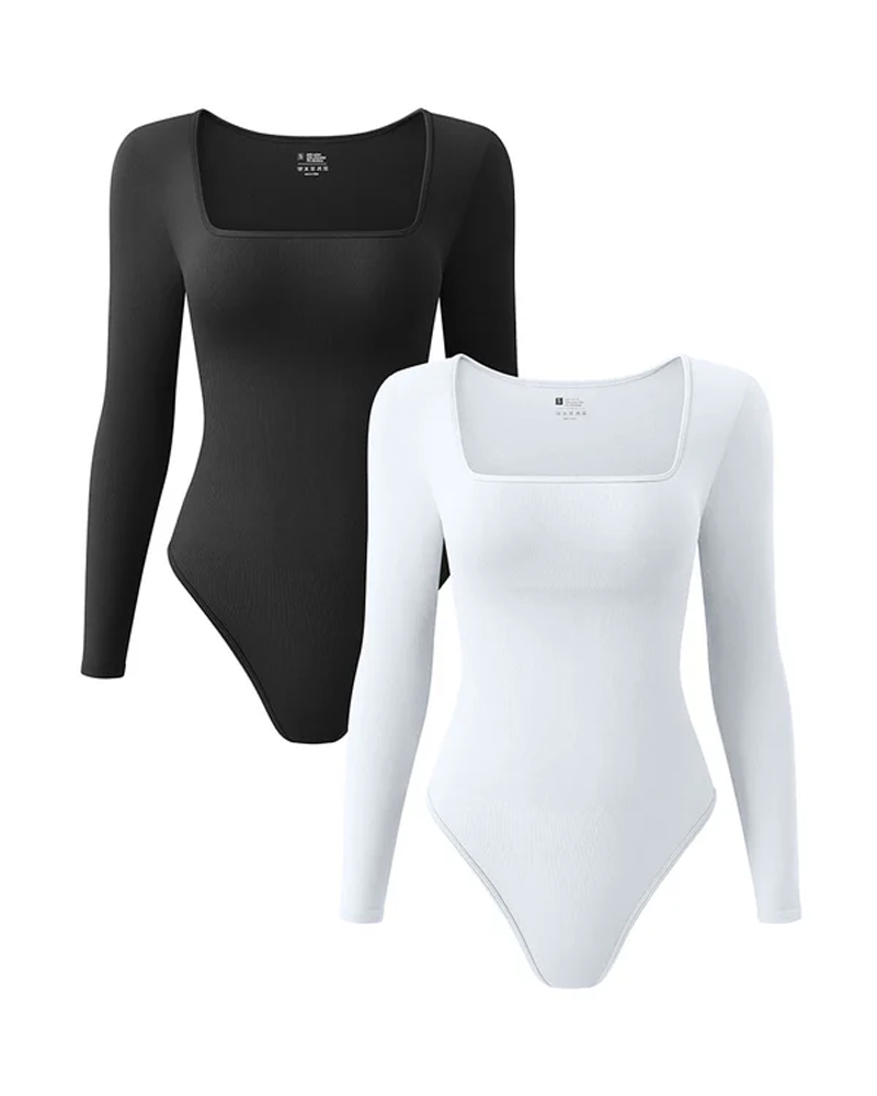 Square Neck Long Sleeve Bodysuits