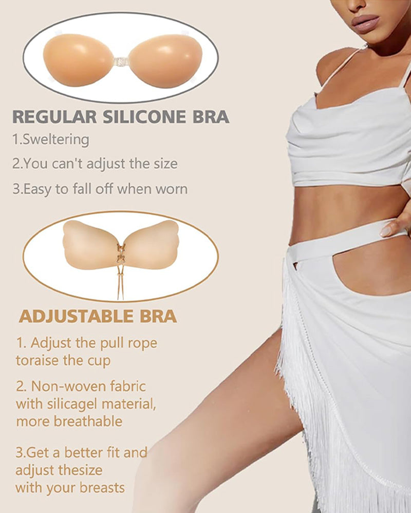 Women's Strapless Drawstring Silicone Wired Stick-On Bra